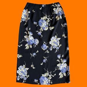 90's vintage black floral high waisted midi maxi skirt LARGE agb byer california